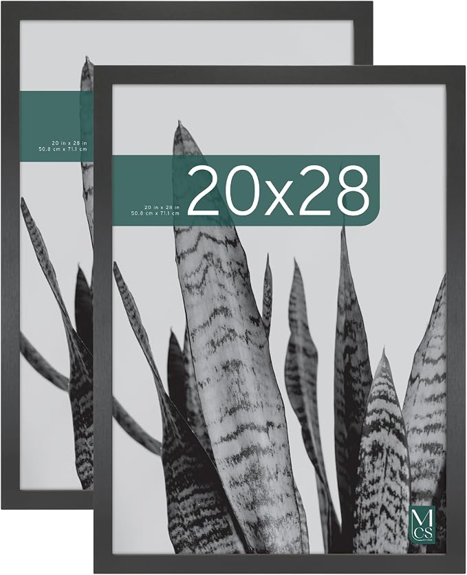 MCS Studio Gallery 20x28 Poster Frame Black Woodgrain Engineered Wood, Vertical & Horizontal Wall Hanging Large Picture Frame for Photos, Posters & Art Prints (2-Pack)