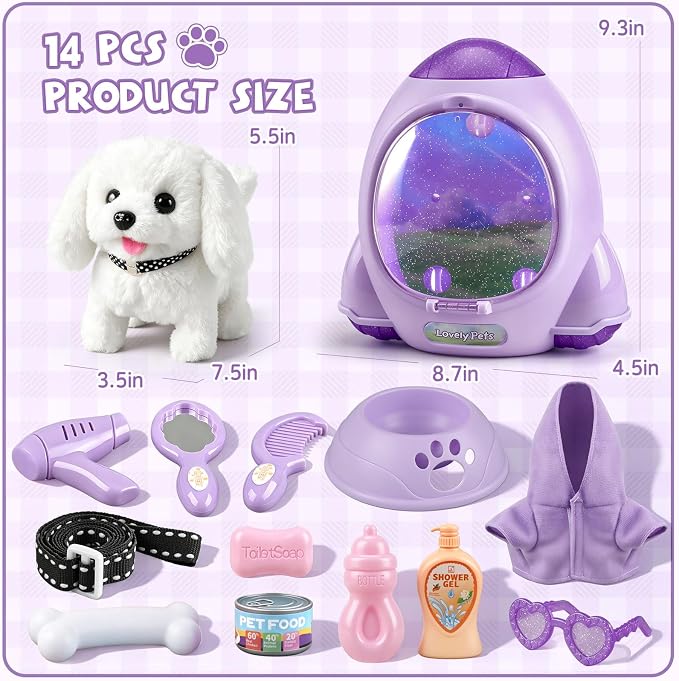 Dog Toys for Kids Girls Age 3-6, Walking&Barking Puppy Toys with Backpack