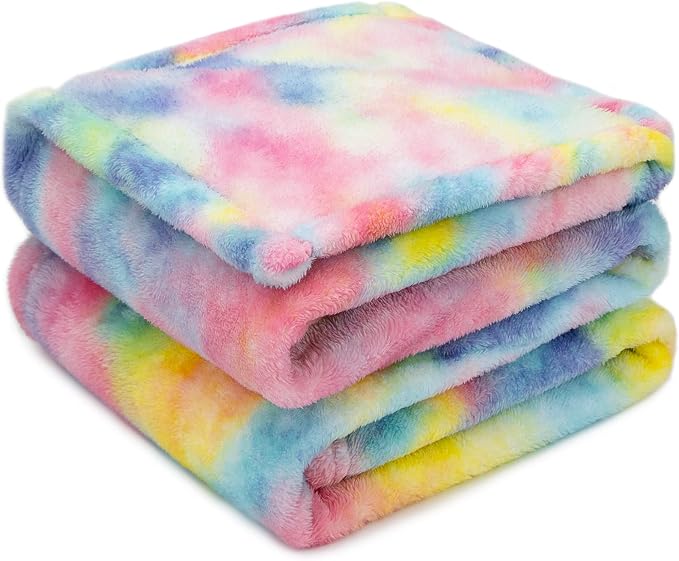 MUGD Soft Rainbow Blankets Fleece Soft Fuzzy Throws Kids Warm Easter Blanket for Bed Couch, Kids Colorful Gifts Easter Throw Basket Stuffers