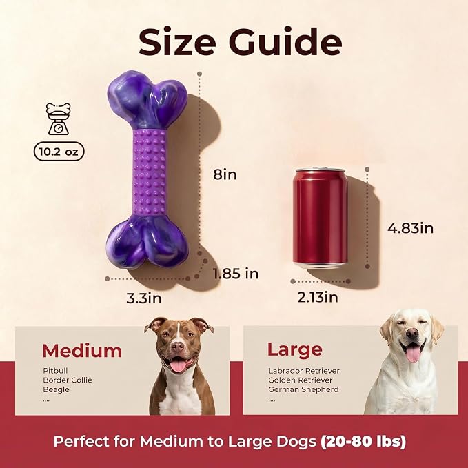 Tough Dog Toys for Aggressive Chewers Large Breed, Dog Chew Bone with Bacon Flavor, Pure Nylon Chew Toy for Medium Large Dogs, Bacon Flavor, Purple