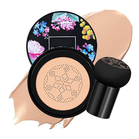 KYDA Mushroom Head Air Cushion BB Cream, Mushroom Foundation for Older Women, Lasting Moisturizing CC Cream Foundation for Mature Skin, Even Skin Tone Concealer Makeup, 0.705Oz, Buff Beige