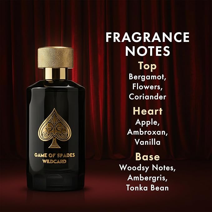 Jo Milano Game of Spades Wildcard Parfum Spray | 3.4 oz (100ml) | Vanilla, Apple, Tonka, Oud Wood, Bergamot Scent | Long Lasting Fragrance for Men