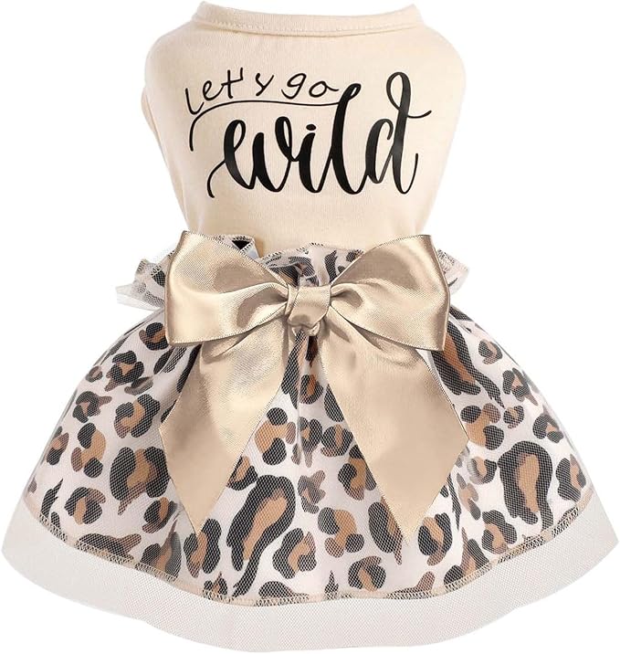 Dog Dresses for Small Dogs Girl - Gradient Sequin Mesh Summer Tutu Dress Dog Clothes - Cat Apparel - Pet Puppy Clothing Doggie Outfits by Kosiyi (Leopard, Large (Chest 17in))