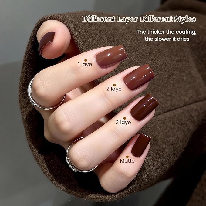 12Pcs Brown Nail Polish Set with Base and Top Coat Chocolate Brown Moche Fingernail Polish Quick Dry Regular Finger Nail Polish Pack for Women Gift Holiday 5ML