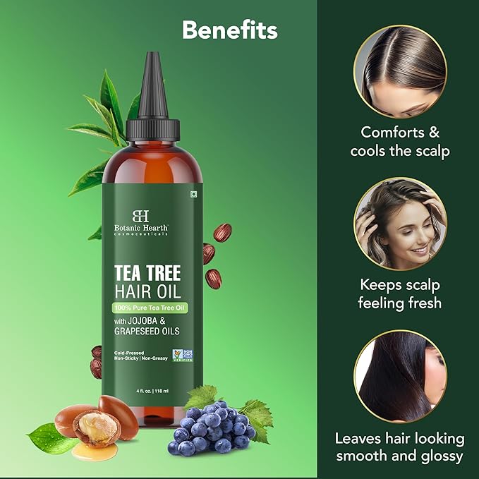 Botanic Hearth Hair Oil for Hair Growth & Hair Treatment Oils | Strengthening Dry, Frizzy, Damaged Hair & Scalp Treatment | All Hair Types | Tea Tree Hair Oil - 4 Fl Oz