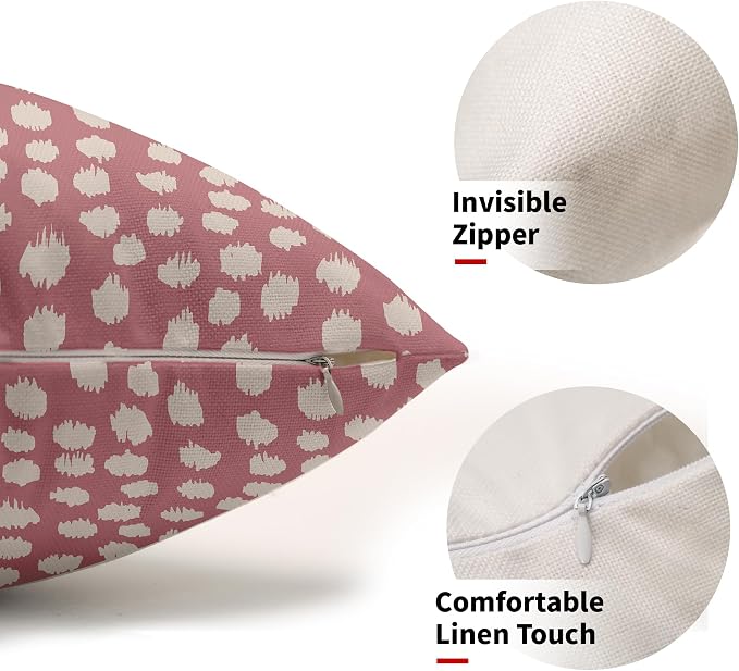 Sweetshow Pink Cream Dots Lumbar Pillow Covers 12x20 Set of 2 Boho Design Polka Dot Print Throw Pillows Modern Outdoor Decorative Pillowcase Rectangle Linen Cushion Cases Decor for Sofa Couch Bed