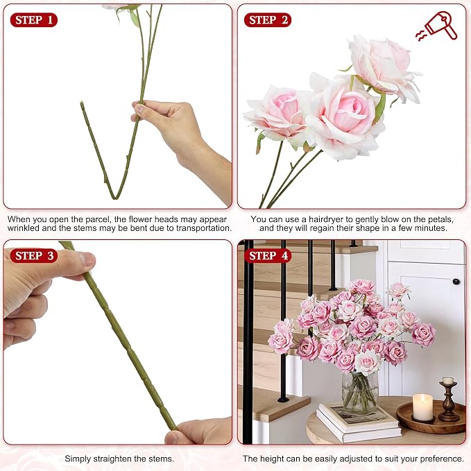 INXUGAO 10 Pcs Artificial Flowers Fake Roses for Outdoor, 28" Long Stem Silk Roses for Wedding Indoor Outside Party Decor, Realistic Faux Bouquet for Tall Vase Planter(Pink)