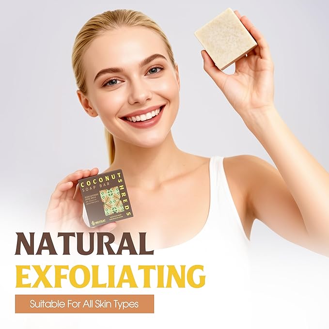 Cold-Process Natural 2-in-1 Soap Bar (4.2 oz) with Coconut Shreds | Light Exfoliation & Creamy Lather Body Bar | Cold-Processed, Handmade in Vietnam (Pack of 1)