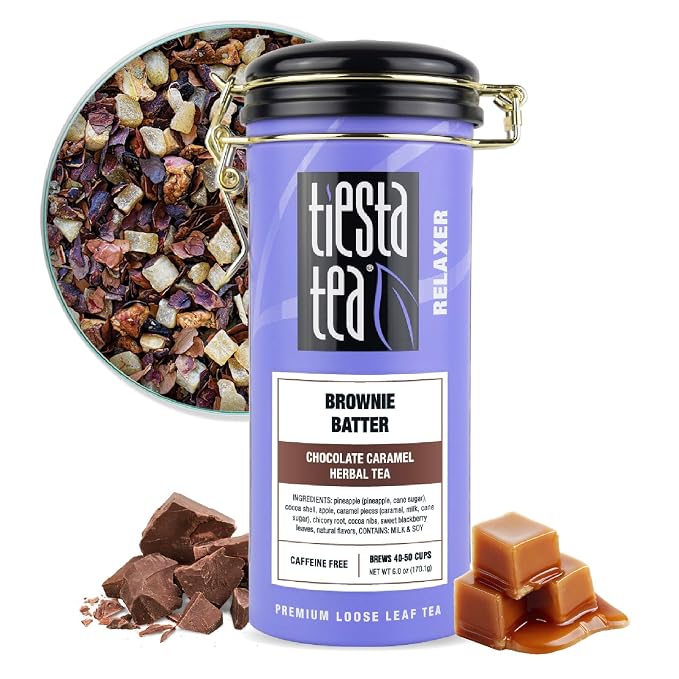 Tiesta Tea - Brownie Batter - Chocolate Caramel Herbal Tea - Loose Leaf Tea Blend - Non-Caffeinated Herbal Tea - Make Hot or Iced Tea Up to 40-50 Cups - 6 oz Refillable Tin