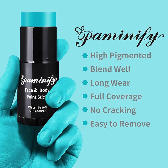 Teal Face Paint Stick,Water-Based Teal Body Paint Stick,Washable Face Painting for Women Costume,Halloween Professional SFX Makeup Paint for Cosplay ,1.06 OZ