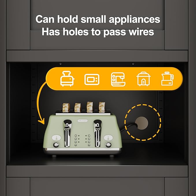 Black Metal Pantry Cabinet with 4 Doors, 2 Adjustable Shelves, 61" H Garage Storage Cabinet for for Home Office, Living Room, Dinning Room