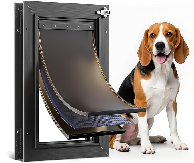 All Aluminum 3 Flaps Insulated Dog Door for Door (Medium)