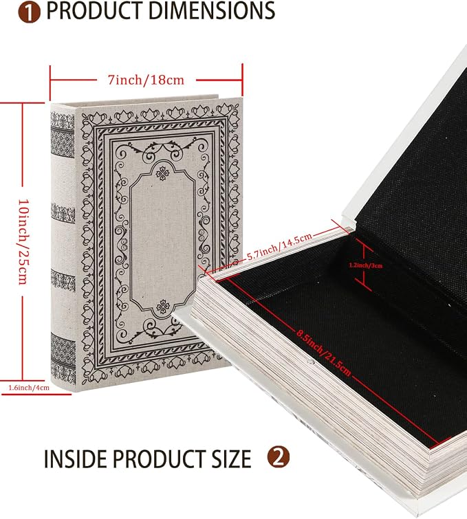 Decorative Wooden Book Box - Vintage Faux Book Boxes for Home Decor, Secret Storage with Magnetic Closure, Antique Style, Linen Cover Design, Perfect for Home Office Bookshelf, 10x7x1.6 Inches