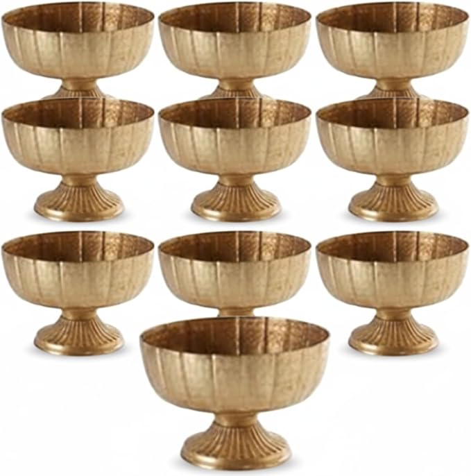 Distressed Gold Metal Compote Bowl Compote Vase Centerpieces for Table Pedestal Vase for Wedding Birthday Party Anniversary Indoor Outdoor Activity, 8 Diameter(Distressed Gold,10 Pcs)