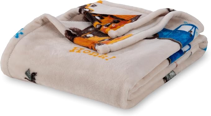 Berkshire Blanket - Officially Licensed Little Blue Truck Kids Throw Made with Signature VelvetLoft® Fabric, Pet-Friendly and Cozy Throw, 50 in x 60 in, Little Blue Truck - Stripe Neutral