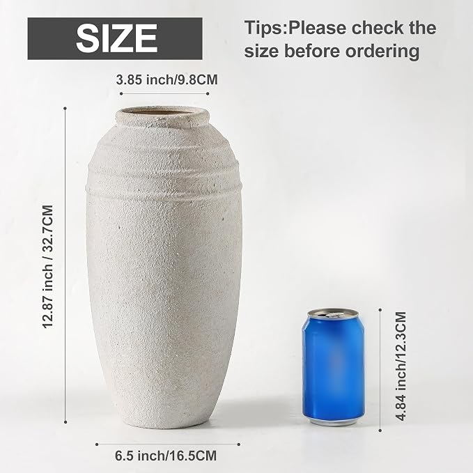 Rustic Farmhouse Flower Vase, 12.87 Inch Tall Ceramic Vase | Vintage Inspired Pottery Vase for Home Styling, Perfect for Flowers, Dining Tables, Fireplace Mantels,Seasonal Decorations