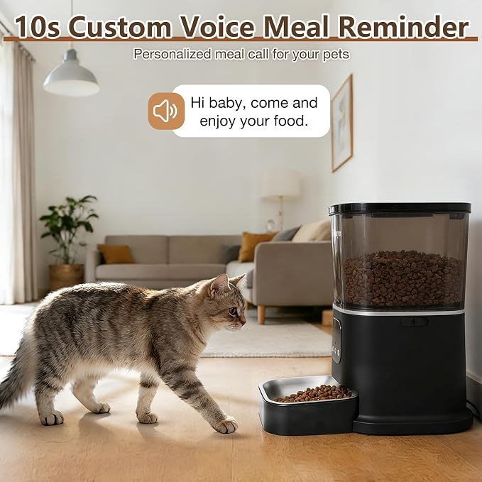 Automatic Cat Feeder, WiFi Cat Feeder Automatic with App Control for Remote Feeding, 5L Anti-Jamming Automatic Feeder Cat Dry Food, Dual Power Supply with Desiccant Bag Indoor
