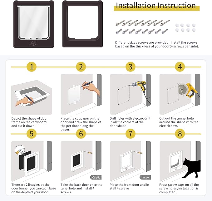 NAMSAN Cat Door Interior Door, Brown, Flap Opening 7.1" x 7.3", 4 Way Locking Cat Door for Exterior Door, Weatherproof Pet Door for Cats Small Dogs, Cat Flap Doors for Wooden/Metal Door, Window