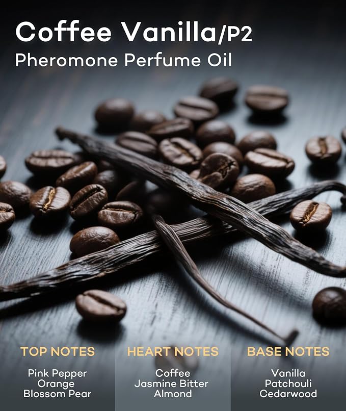 purefittech Pheromones Perfume Oil for Women, Long Lasting Coffee Vanilla Roll-on Fragrance, Pure Extrait de Parfum, 0.34 fl oz (10ml) Travel Size, Made in USA，Eau de Parfum