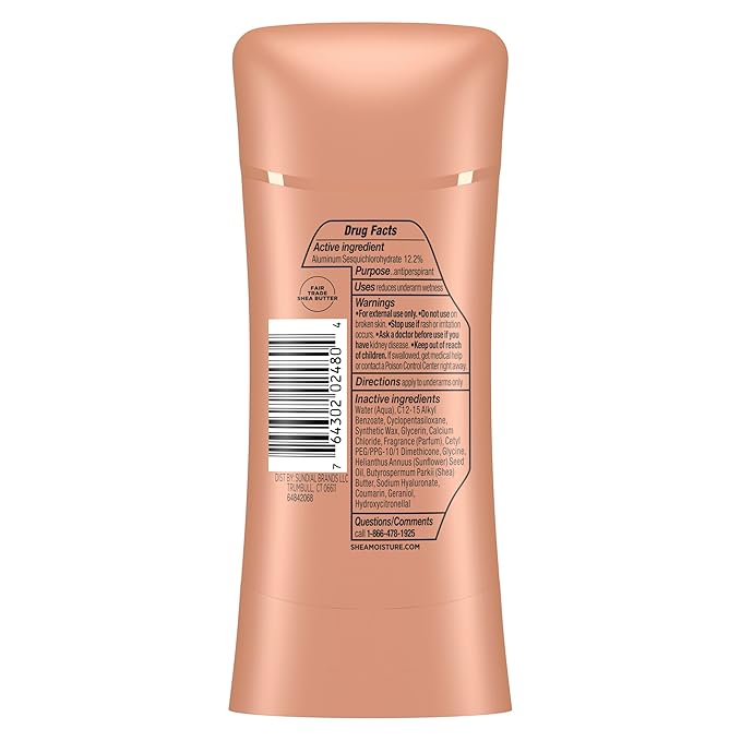 SheaMoisture Antiperspirant Deodorant Stick Moisturizing Raw Shea Butter & Hyaluronic Acid 2 Count for 48HR Sweat & Odor Protection with No Parabens & No Mineral Oil 2.6 oz