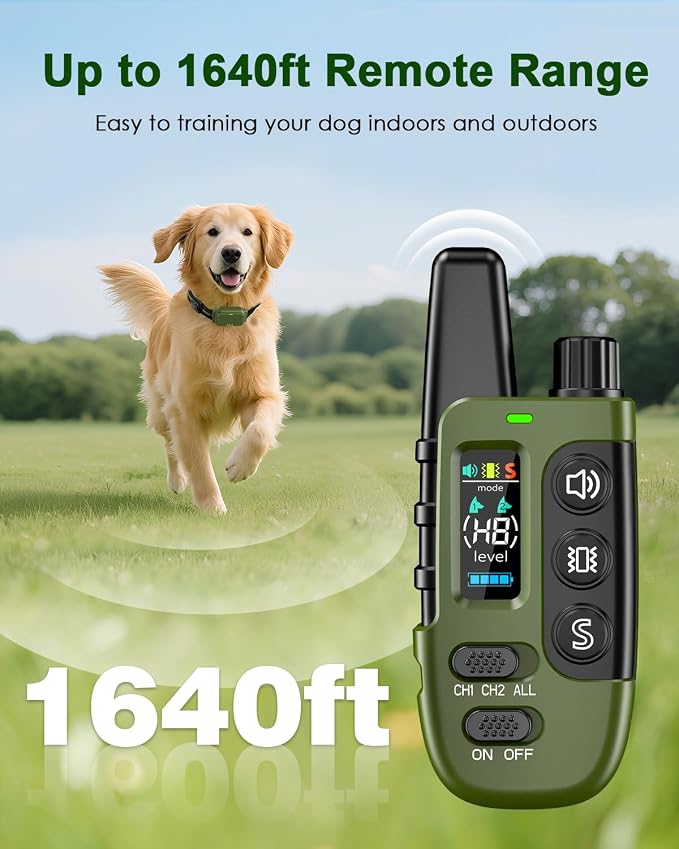 Shock Collar for Dogs, Dog Training Collar with Remote Control | IP67 Waterproof Receiver, Beep, Vibration, Safe Static Modes, Rechargeable，Adjustable Fit for 15–110 lb Dogs