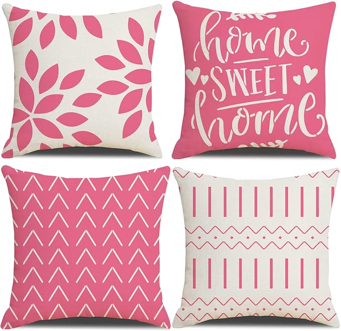 Throw Pillow Covers 18x18 Inch, Pillow Covers 18x18,Squar Pillow Covers Set of 4 Boho Modern Farmhouse Neutral Decorative Pillowcases Linen Cushion Case for Couch, Bed, Home Decor