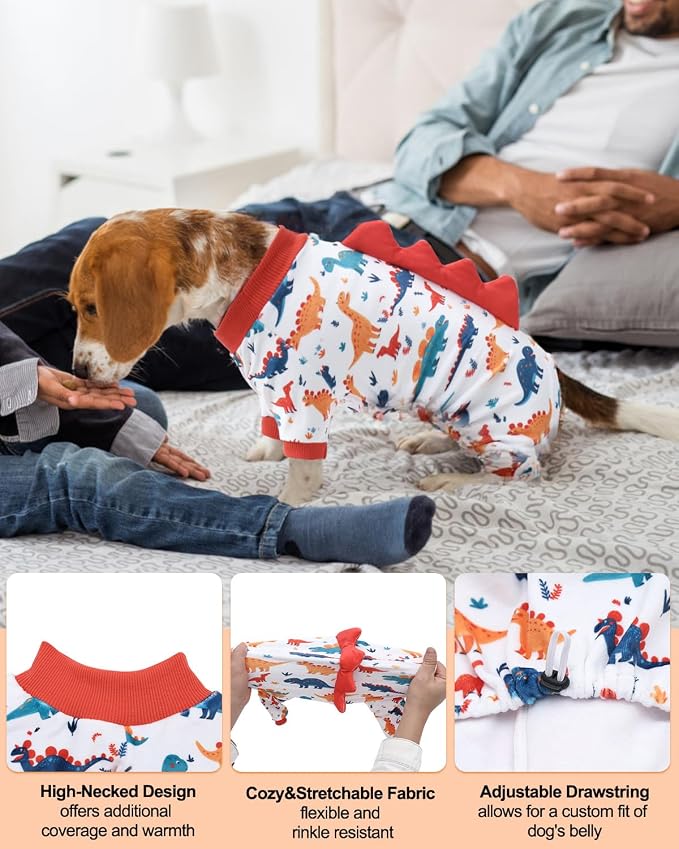 CuteBone Dinosaur Costume Dog Pajamas, Stretchy Spandex Crystal Velvet Sleepwear Coat for Small Dogs, Soft & Warm Pet Outfit Clothes for Cold Weather, Cozy Pullover Design COSP02S