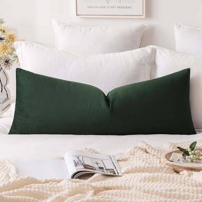 MIULEE 14x36 Inch Lumbar Long Velvet Throw Pillow Cover Set of 1 Army Green | Soft Luxury Decorative Throw Pillow Cover, Single Rectangle Cushion Case, Home Decor for Couch Sofa Bedroom Bed