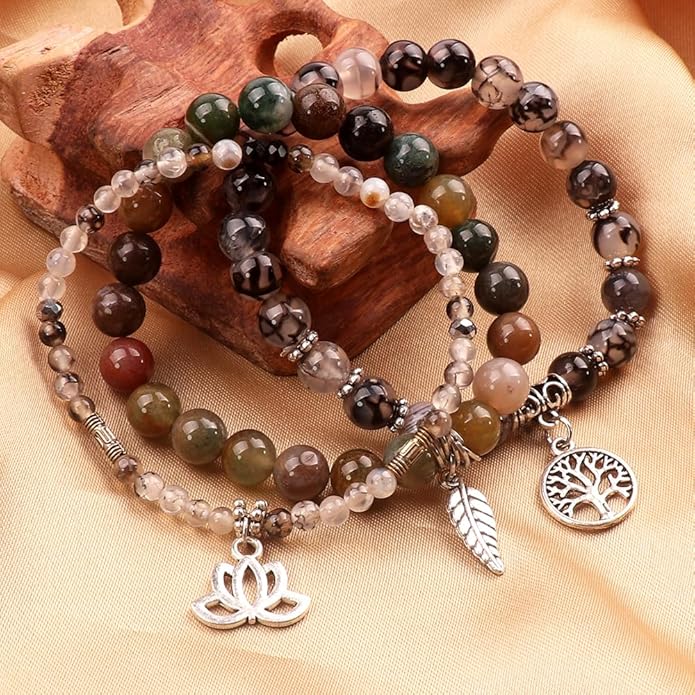 UEUC Tree of Life Yoga Healing Stone Bracelets,Multilayer Lotus Chakra Stone Reiki Bracelet Sets,Anxiety Crystal Natural Stone,for Women Stress Relief