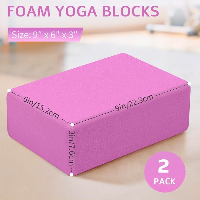 Yoga Blocks 2 Pack, Premium Yoga Brick Foam Blocks to Improve Strength, Flexibility & Balance, Light Weight - Safe and Stable Support for Yoga, Pilates, Meditation & Stretching