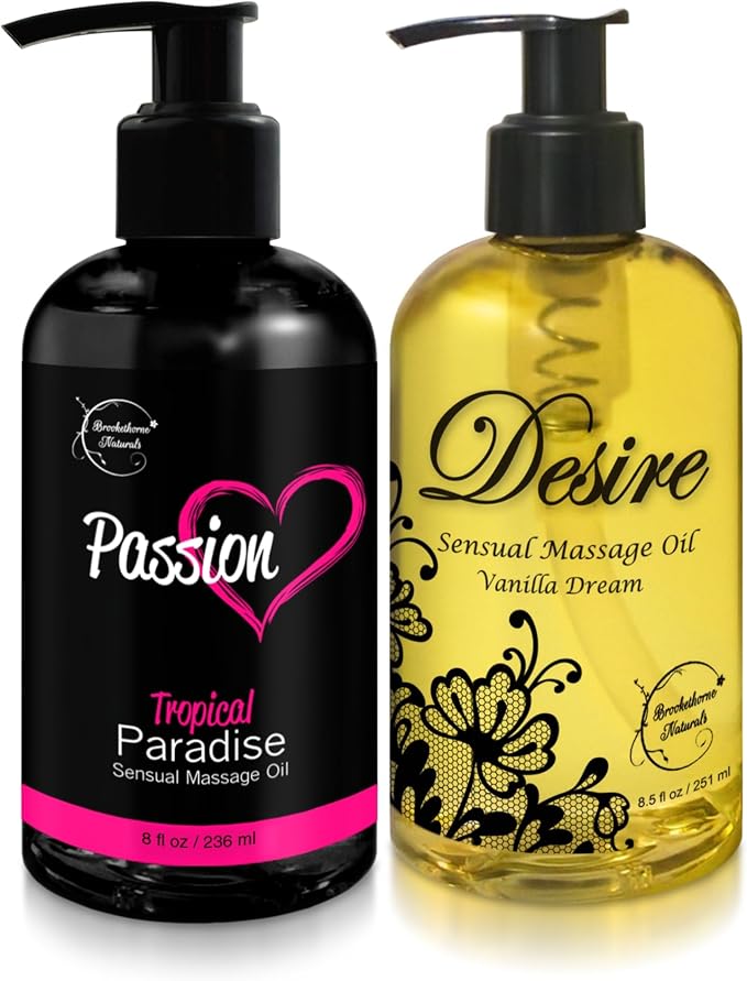 Date Night Sensual Indulgence Bundle: Passion Tropical & Desire Vanilla Massage Oils