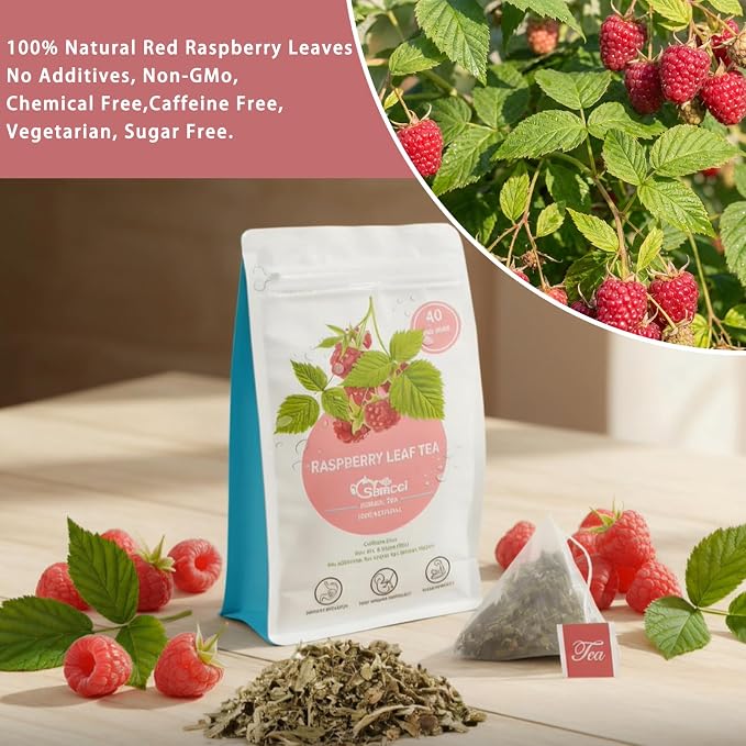 Samcci - Raspberry Leaf Tea Bag, 40 Teabags - Natural Pregnancy Tea - Pure Red Raspberry Leaf Herbal Tea - Help Childbirth & Support Menstrual - Non-GMO - Caffeine-free