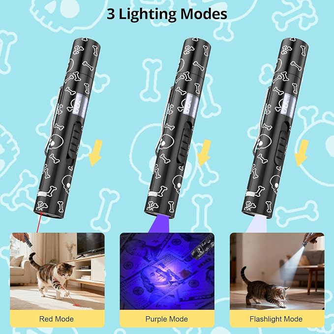Waputne Cat Toy, 2 Pieces, Battery Level Display,Rechargeable, 7 Patterns | Interactive Chase Toy; Training & Exercise Fun; Battery Level Display Screen; Kitten Toy for Indoor Cats & Dogs