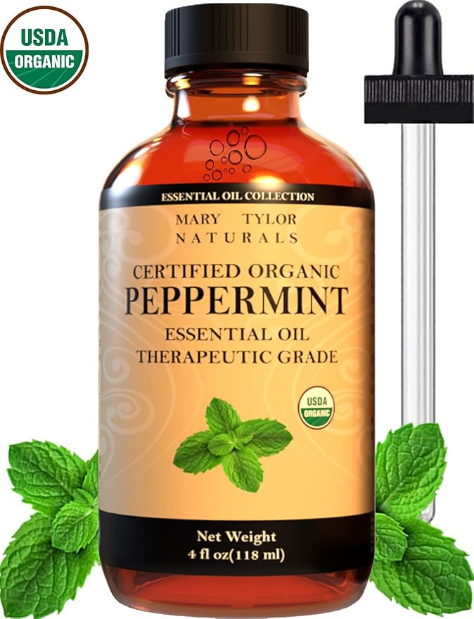 Organic Peppermint Essential Oil 4 oz, USDA Certified Mentha Piperita, Perfect for Aromatherapy, Diffuser, DIY by Mary Tylor Naturals