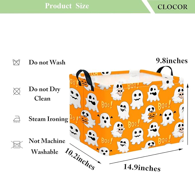CLOCOR Rectangular Storage Basket Empty,Gift Basket,Room Decor(Yellow Ghosts Halloween)
