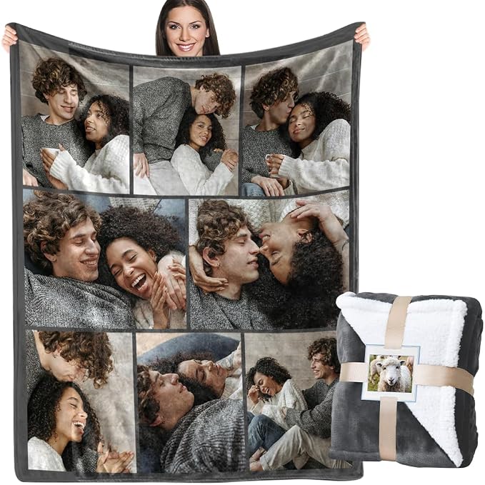 ICELIETE Custom Sherpa Blanket with Picture Customized Fleece Photo Blanket for Couples Gifts Personalized Blankets and Throws Christmas Valentines Day Gifts for Boyfriend Girlfriend