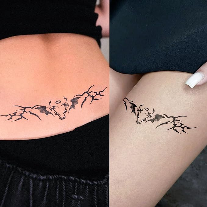 Sexy Heart Belly Tramp Stamp Semi Permanent Temporary Tattoos, 2 weeks Tribal Chest Waist Thigh Arm Fake Tattoos for Women, Realistic Waterproof and Non-Reflective, 2 Sheets