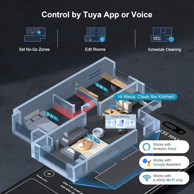 Robot Vacuum,11500Pa Suction,LiDAR Navigation,Self-Emptying,Pet Hair | 90-Day Hands-Free Cleaning 160-Minute Long Runtime Multi-Floor Map Room-Based Cleaning Control Alexa Google Assistant Support