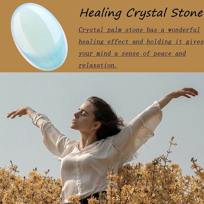 DUQGUHO Opal Stone Opalite Palm Stone 2.4'' Synthetic Healing Crystal Gemstone Worry Stone Energy Balancing Polished Stones Blessing Gifts Boho Pocket Stone 1PCS