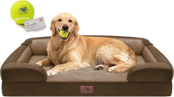 Waterproof Orthopedic Dog Bed for Extra Large Sized Dogs | Memory Foam Pet Bed Sofa with Bolster, Dog Couch with Washable Cover & Non-Slip Bottom, 42x30 Inch, Dark Brown