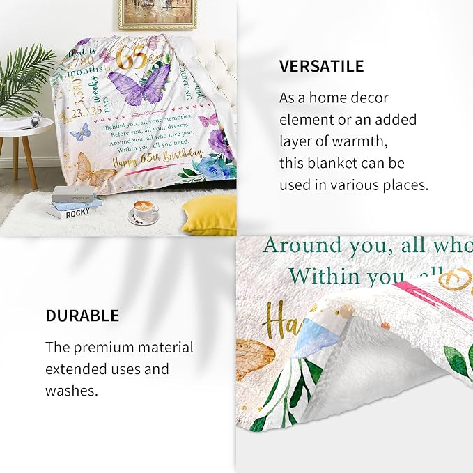 65th Birthday Gifts for Women, 65 Year Old Birthday Gifts for Women, Best Present for 65 Year Old Woman, 1961 Bday Present for Woman, 65th Bday Decorations for Female Throw Blanket 50"X60"