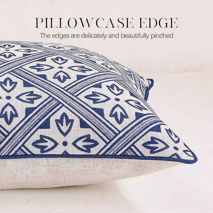 patdrea Designer French Linen Throw Pillow Cover,12"x20",Set of 2-Ivar C | Decorative Pillow Case,Chinoiserie Blue Floral Print Pillow Cover for Couch Living Room Bedroom Sofa