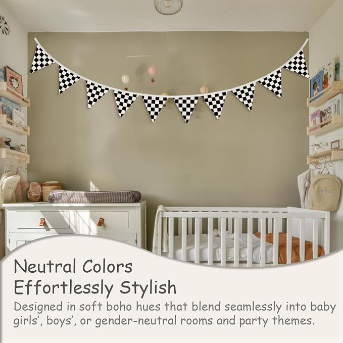 Boys Room Wall Art Decor,Cars Room Decor for Toddler Nursery Playroom, Black and White Checkered Classroom Garland Banners,Racing 11Ft Bunting Flags Fabric for Baby Shower Birthday Party