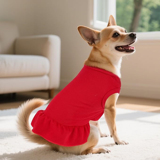 2 Pcs Dog Dresses Cat Skirt Solid Color Dog Clothes Summer Sleeveless Puppy Girl Clothes for Small Pet Dogs Cats (Black,Red, Medium)