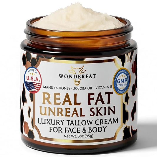 Beef Tallow for Skin & Face – Whipped Tallow & Honey Balm – 100% Grass Fed Tallow Face Moisturizer with Mango Butter, Jojoba Oil, Vitamin E – Organic Beef Tallow Balm for Dry Skin & Wrinkles – 3 oz