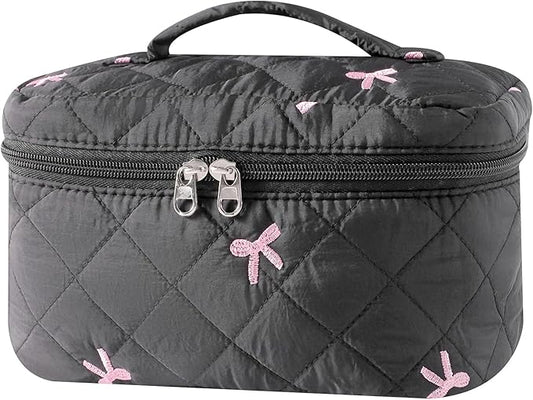 uekeboag Large Travel Quilted Makeup Bag for Women, Floral Cotton Cosmetic Bag, Coquette Aesthetic Floral Toiletry Organizer Bag