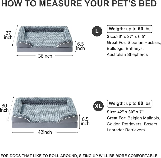 WNPETHOME Dog Beds for Large Sized Dogs, Washable Orthopedic Dog Couch Sofa Bed with Waterproof Lining & Non-Skid Bottom for Pet Sleeping (Pack of 2)