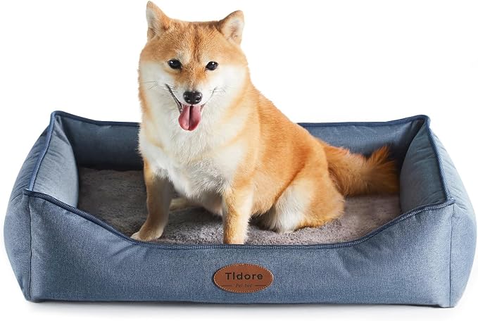 Tidore Orthopedic Dog Beds for Medium Dogs, Durable Egg Crate Foam Sofa Dog Bed wit Washable Removable Cover,Waterproof Lining,Pet Bed for Large Dogs (Denim Blue, 26.4" L x 21.7" W x 6.2" Th)