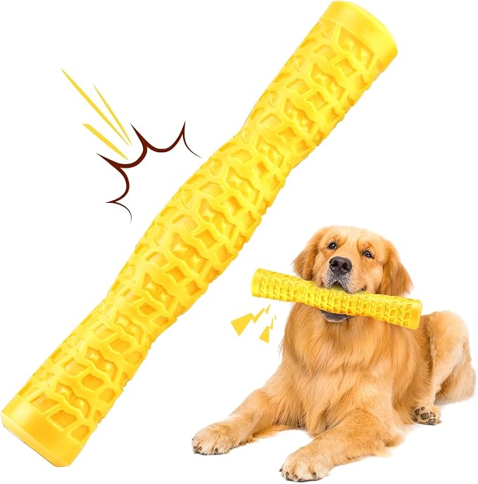 LOYEE Dog Squeaky Toys Interactive Dog Toys for Aggressive Chewers Tough Rubber Chew Toys for Medium/Large Breed, Indestructible Puppy Chew Toys for Teething (Yellow)