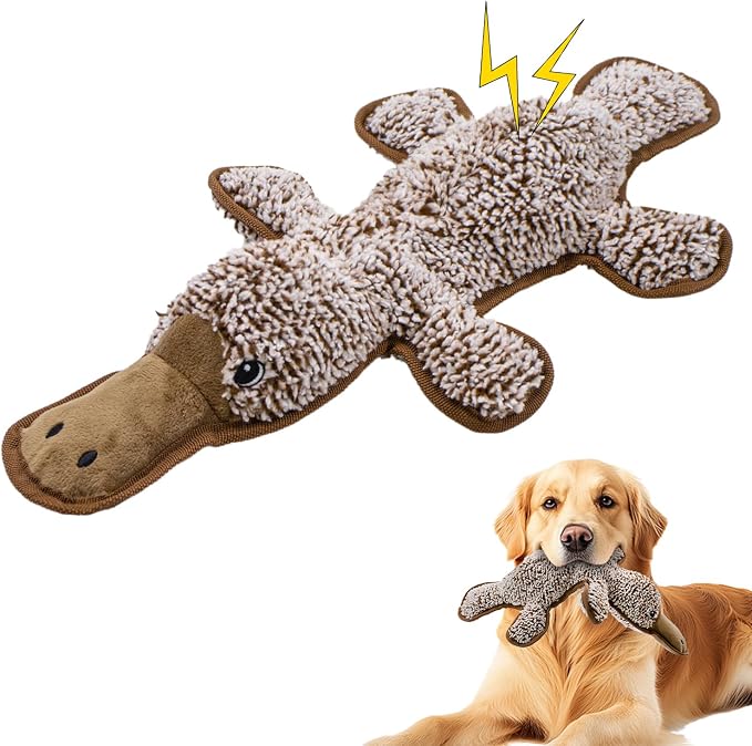 No Stuffing Dog Squeak Toys, Chew Toys for Small to Large Puppies(Platypus) | Durable Plush Puppy Teething Toys, Interactive to Keep Pets Busy, Toss Fetch Tug Play, Best Birthday Gift